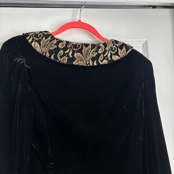 VTG Herman Geist Peter Pan Black Velvet Gold Lace Sz 6 Vintage - Picture 7 of 9
